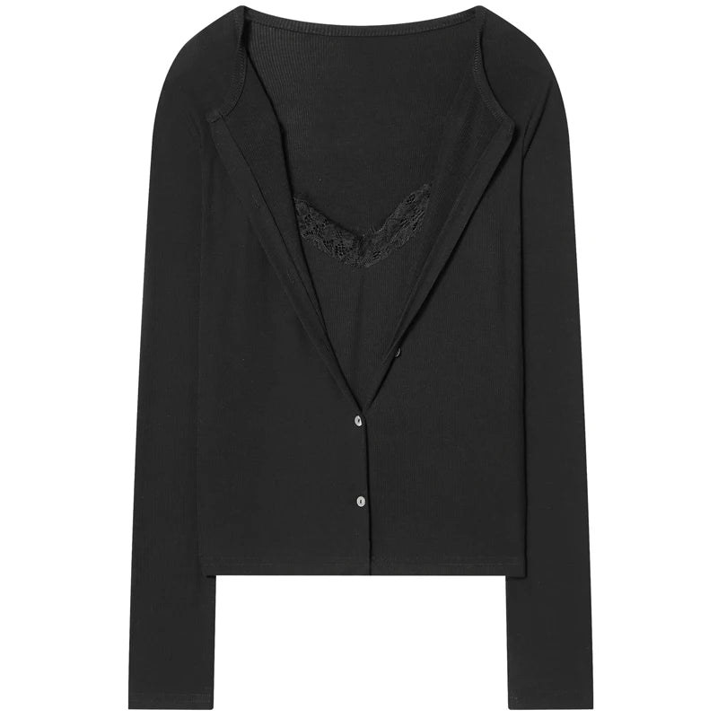 Women's Lace V Neck Button Front Cardigan Casual Knit Layer