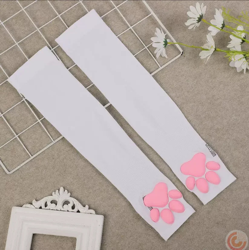 Long Fingerless Paw Gloves with Decorative Pink Pads