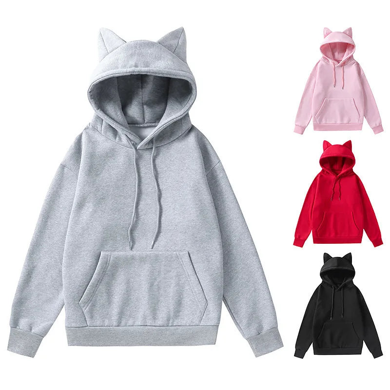 Cat Ear Long Sleeve Pullover Casual Hoodie for Layering