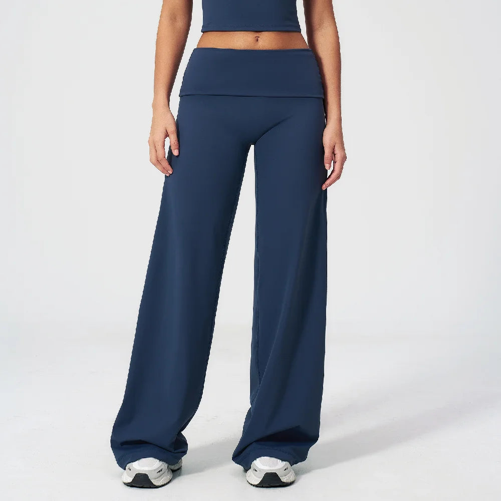 Women's Fold Over Waist Wide Leg Workout Pants for Yoga and Dance Practice