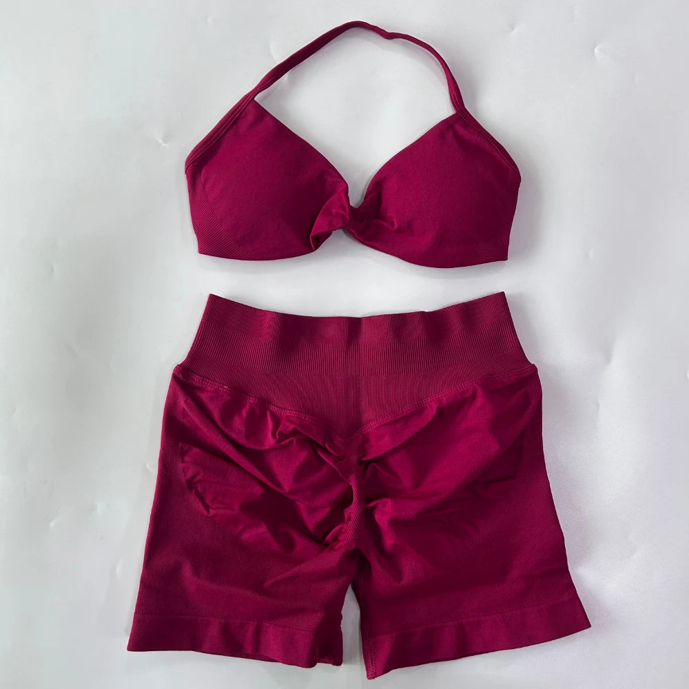 Women's Thin Strap Bra And Shorts Yoga Set