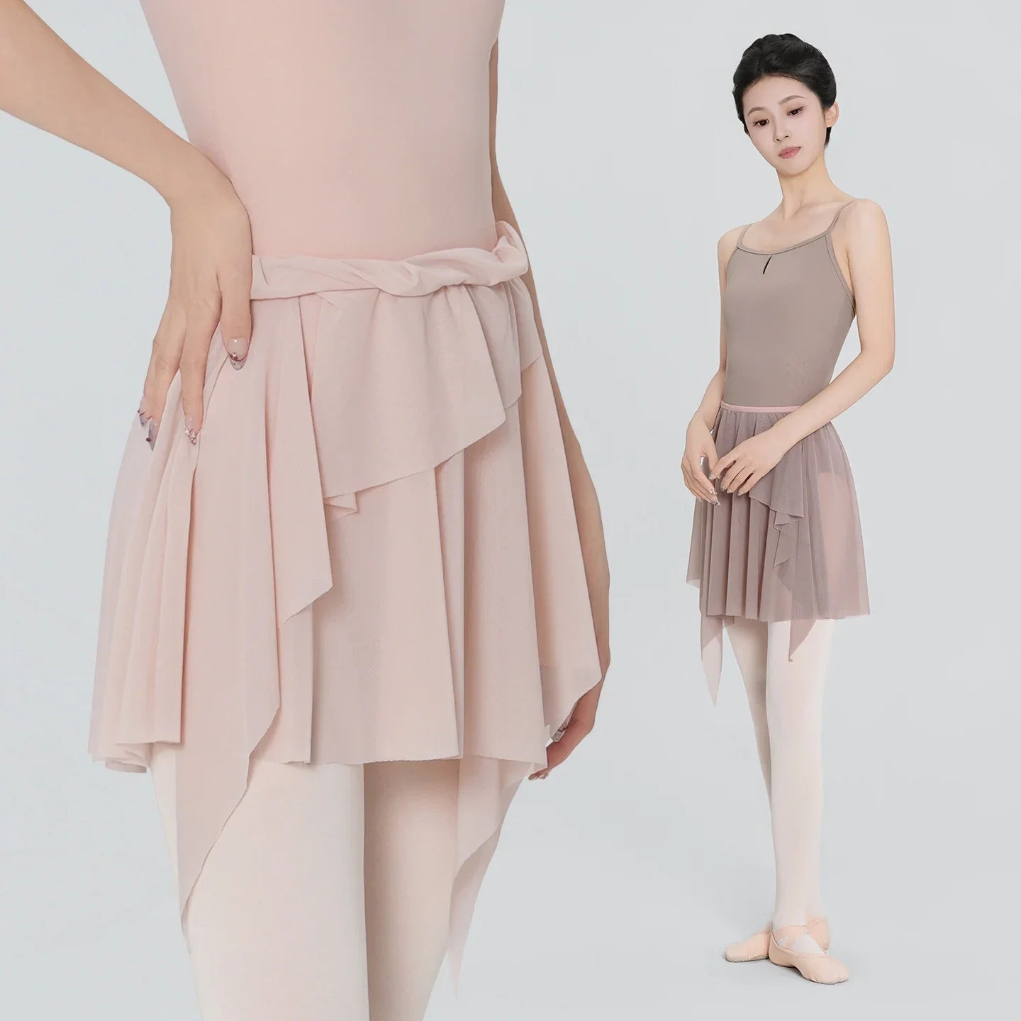Women's Asymmetric Mesh Ballet Skirt with Elastic Waist for Practice
