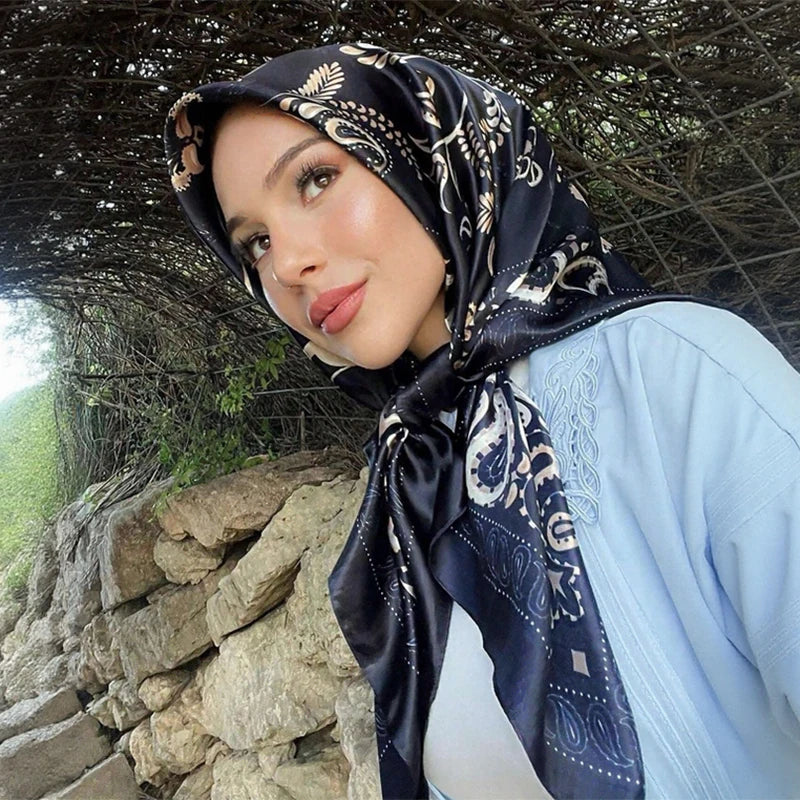 Printed Square Scarf with Ornate Paisley Pattern Options