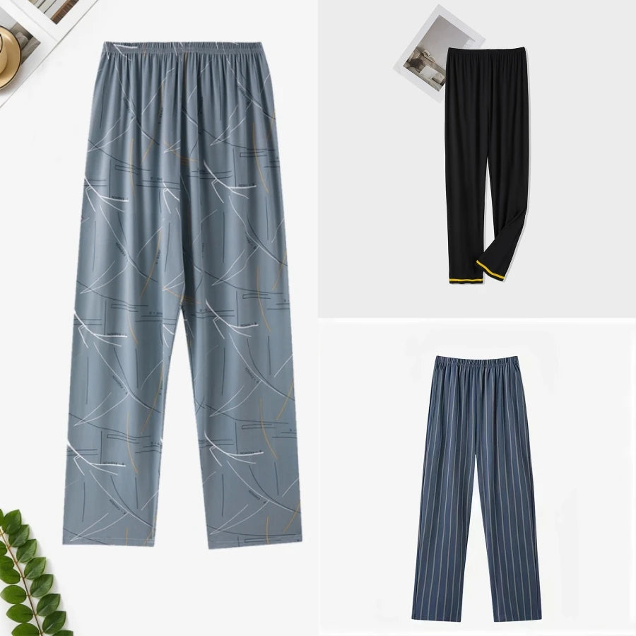 Men's Printed Elastic Waist Long Pajama Pants with Style Options