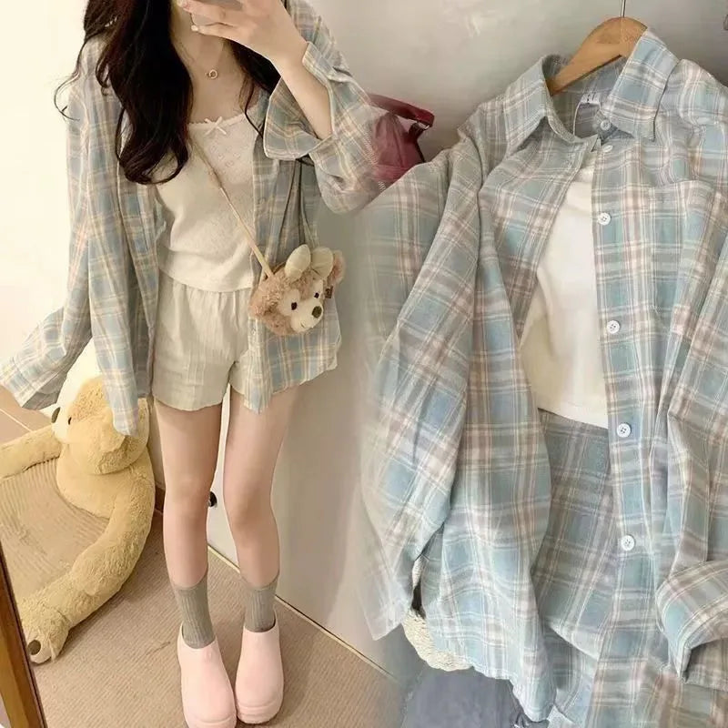 Women's Checked Collared Long Sleeve Shirt
