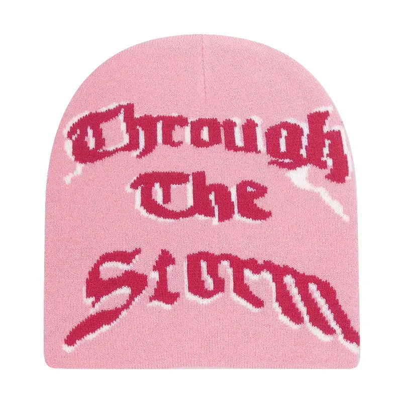 Graphic Knit Beanie with Letter and Pattern Style Options