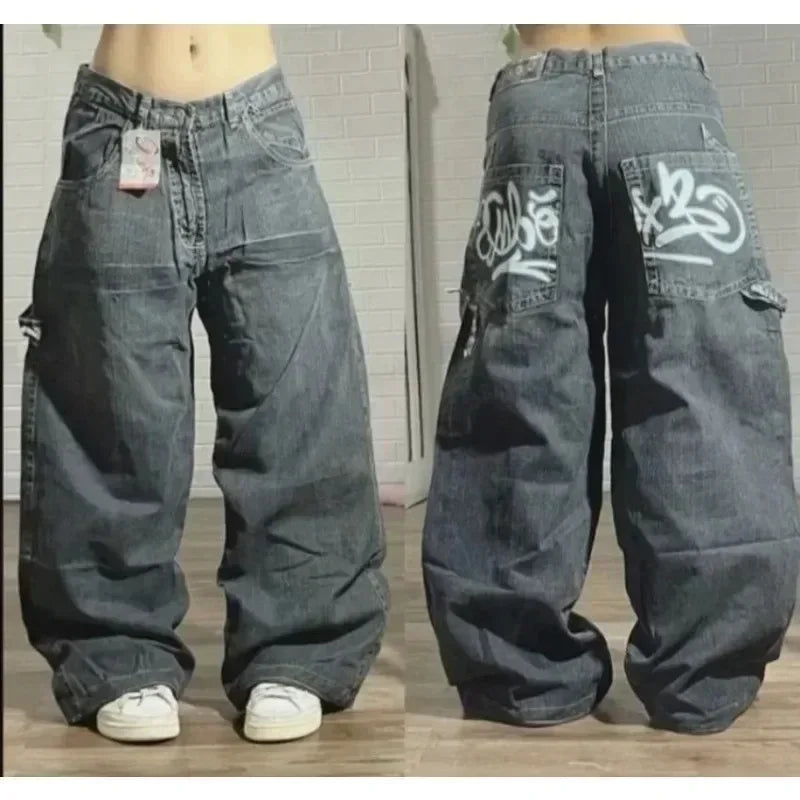 Women's Black Embroidered Baggy Fit Denim Jeans For Everyday Outfits