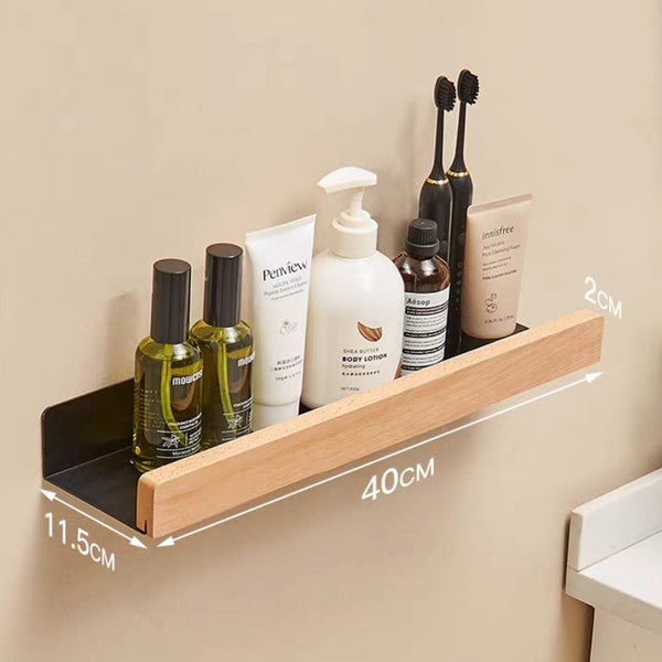 Bathroom Rack Wall-mounted Shower Room Toilet  Nordic style Shelf Cosmetic Storage kitchen Multi-purpose Shelf Solid Wood