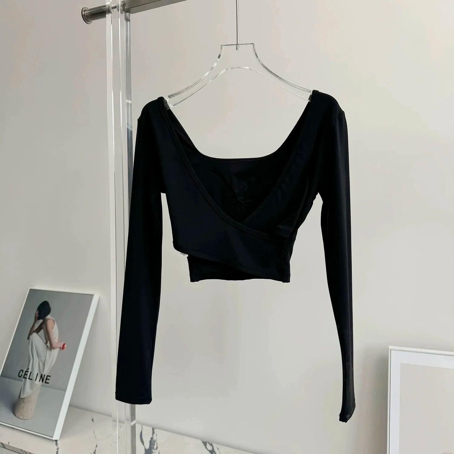 Women's Open Cross Back Long Sleeve Crop Top