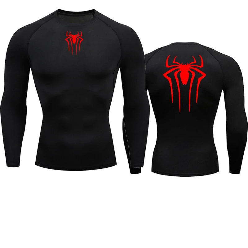 Spider Graphic Compression Long Sleeve Rash Guard For Sports Outfits