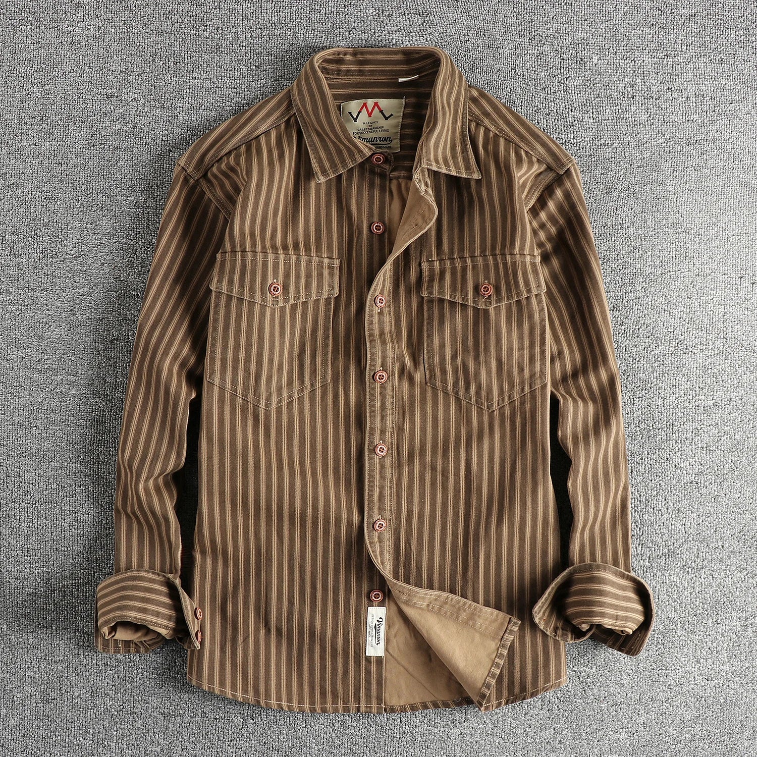 Men's Striped Cotton Button-Front Long-Sleeve Shirt