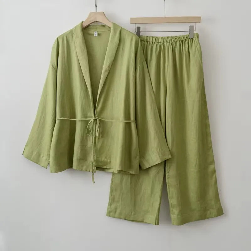 Women's Wrap Top and Wide Leg Pants Clothing Set