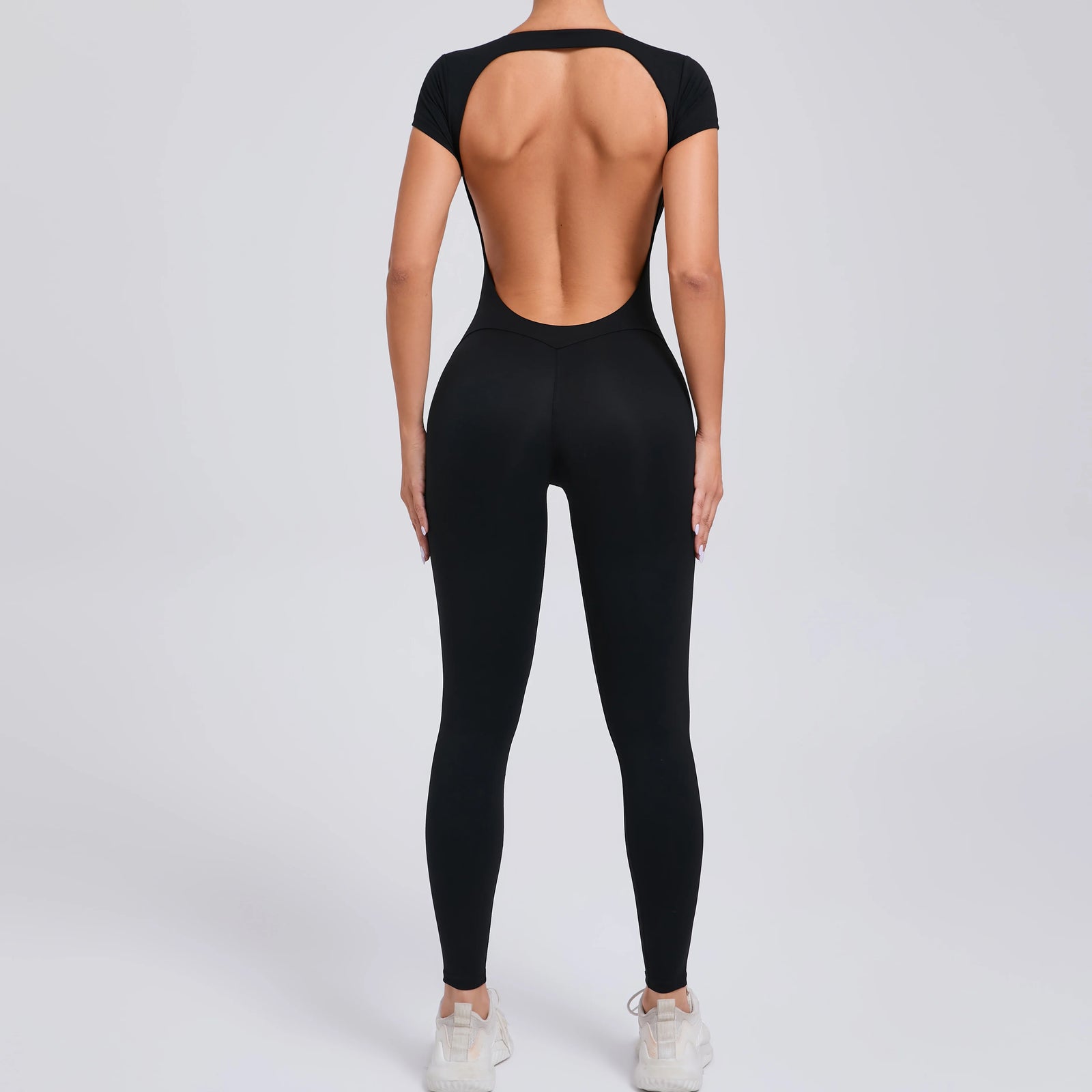 Women's Cap Sleeve Open Back Full Length Workout Jumpsuit