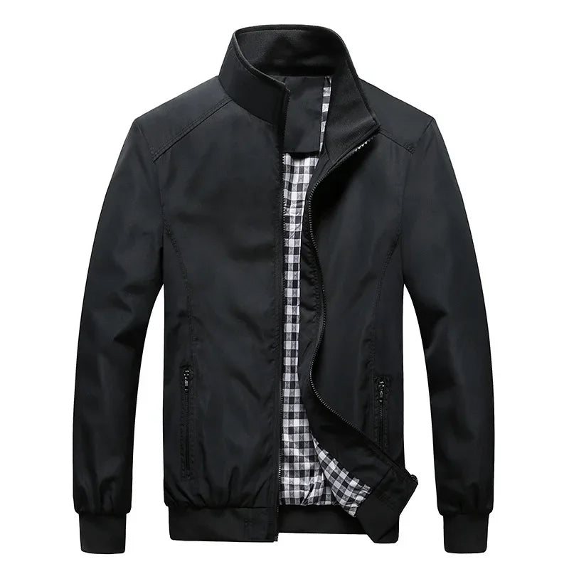 Men's Zip-Front Stand-Collar Jacket with Checked Lining