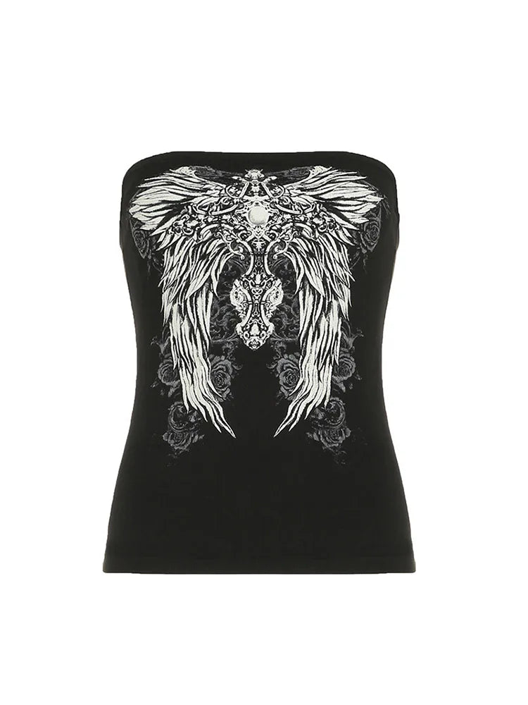 Women's Wing Graphic Polyester Blend Tube Top with Strapless Fitted Shape