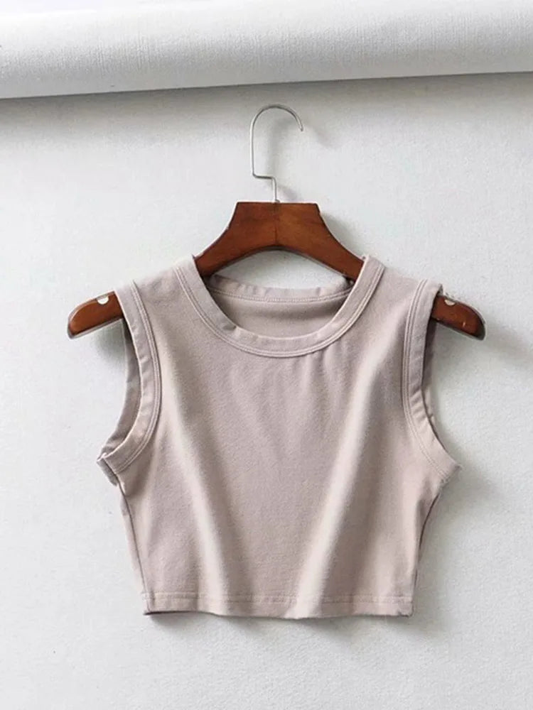 Women's Solid Crop Top with Sleeveless Design and a Fitted Shape