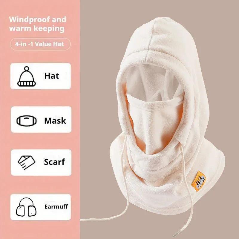 Unisex Hooded Winter Hat with Face Panel and Extended Neck Coverage