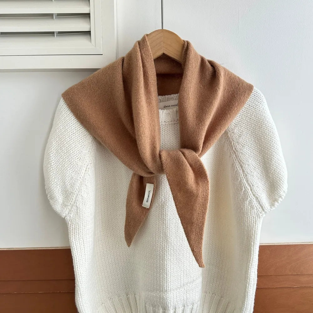 Solid Knitted Triangle Scarf with Tieable Pointed Corners