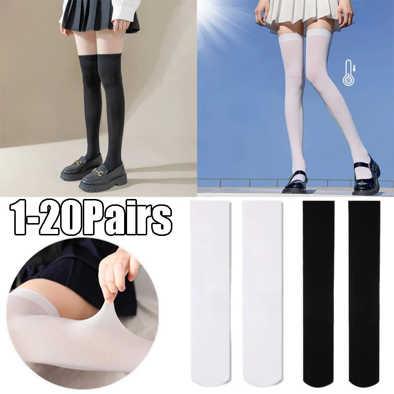 Solid Sheer Thigh High Stockings with Wide Cuffs