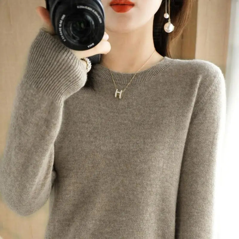 Women's Plain Long Sleeve Knit Sweater Casual Knit Layer