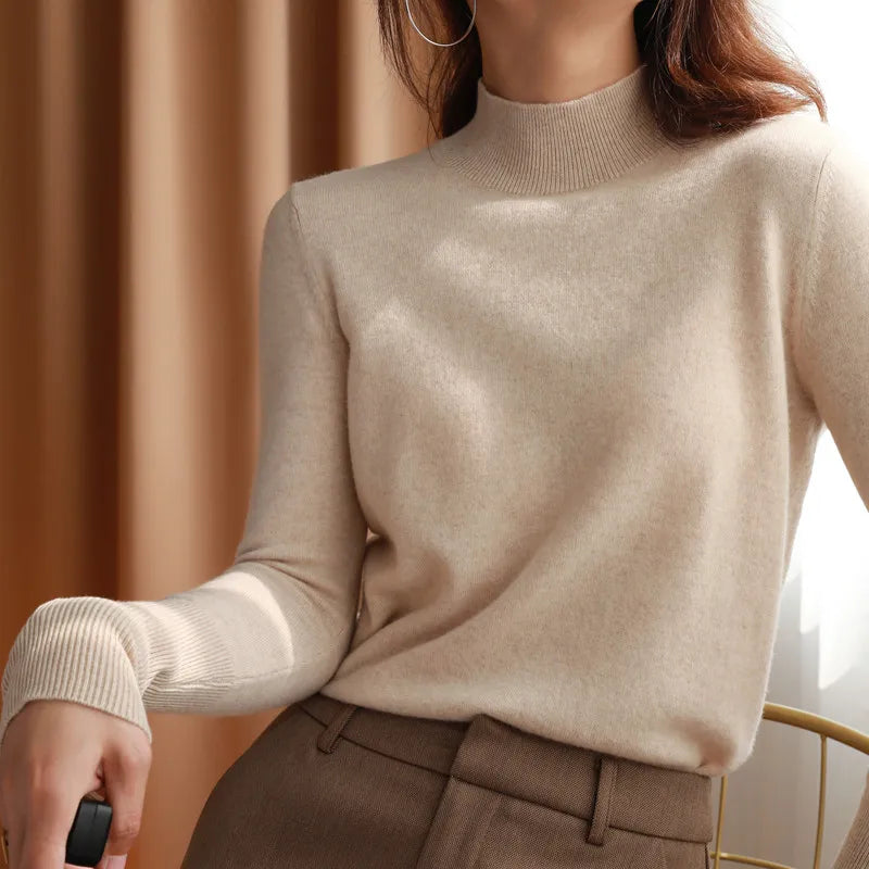 Women's Mock Neck Long Sleeve Sweater Casual Knit Layer