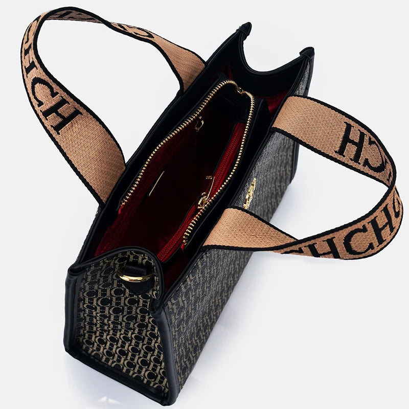 Women's Monogram Tote Handbag with Carry Handles and Shoulder Strap