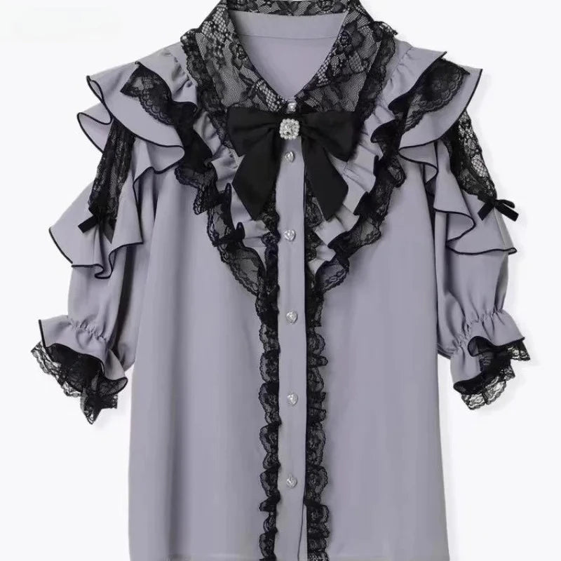 Women's Bow Front Ruffled Short Sleeve Blouse
