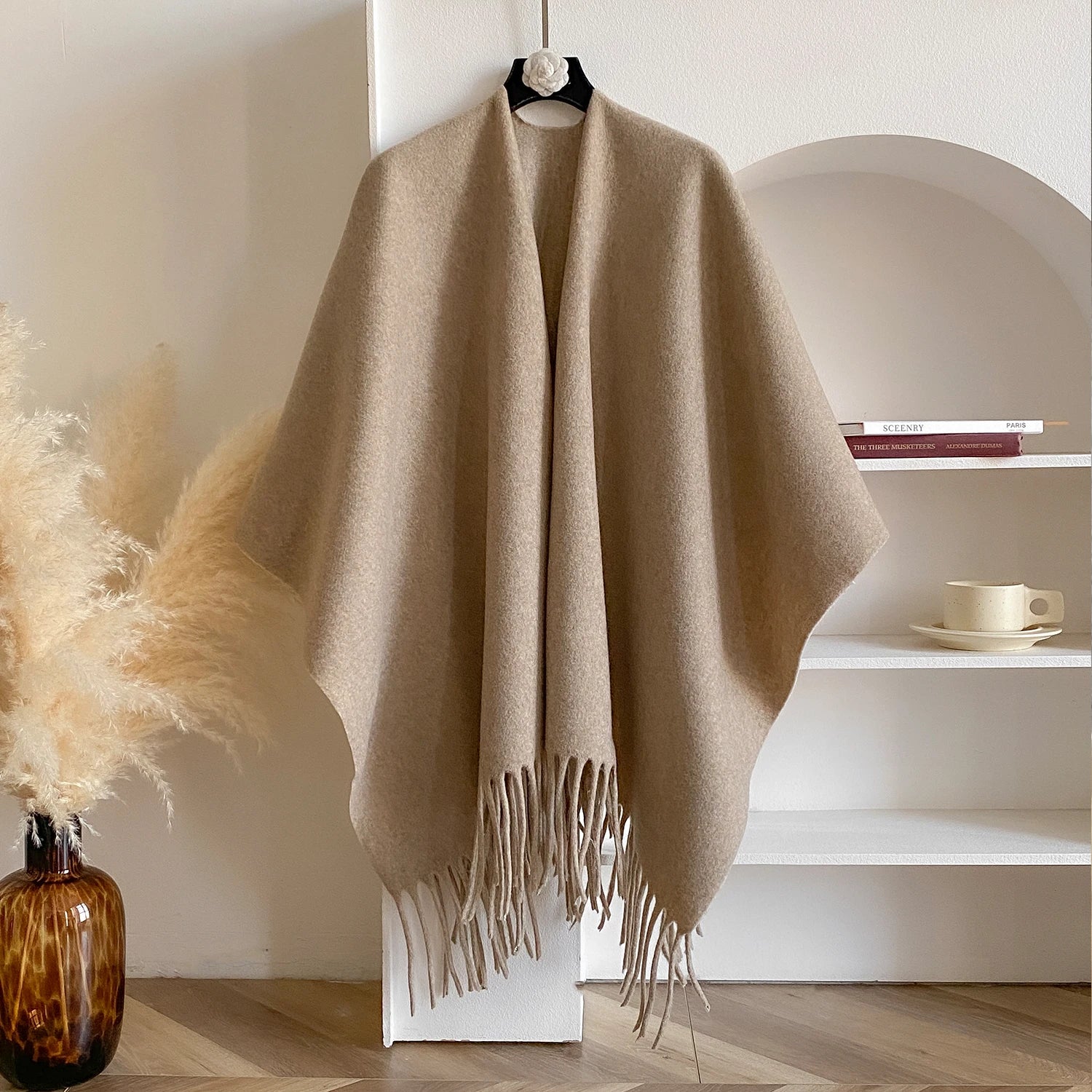 Solid Fringed Wrap Scarf for Layering over Outfits