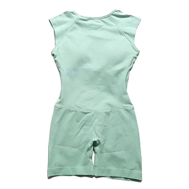 Women's Cap Sleeve Nylon Workout Romper with Open Back and Short Legs