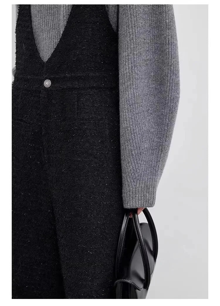 Vintage thick cashmere knitwear women's fall/winter loose shoulder crew neck sweater base sweater