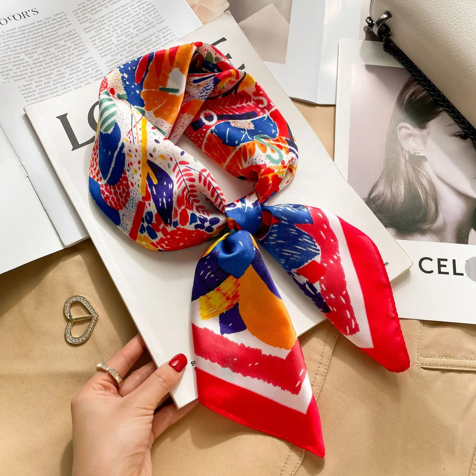 Ornate Print Square Scarf with Decorative Border Patterns