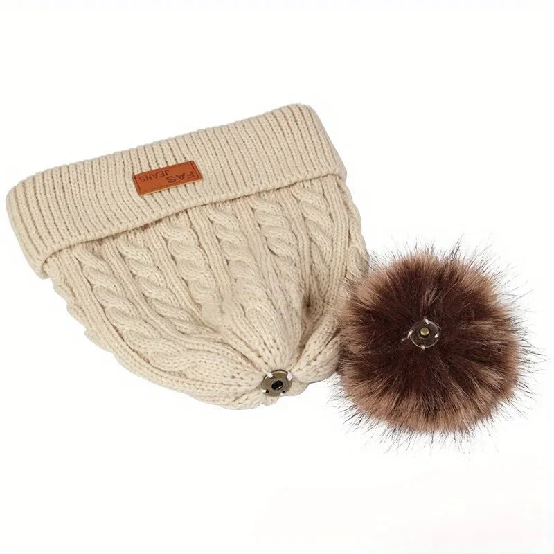 Knitted Hat Scarf and Touchscreen Gloves Set for Outdoor Winter Wear