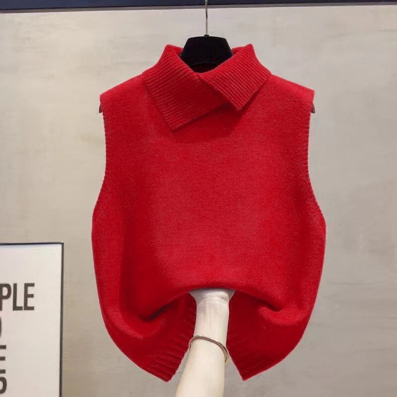 Women's Collared Sleeveless Knit Styles Vest Casual Knit Layer
