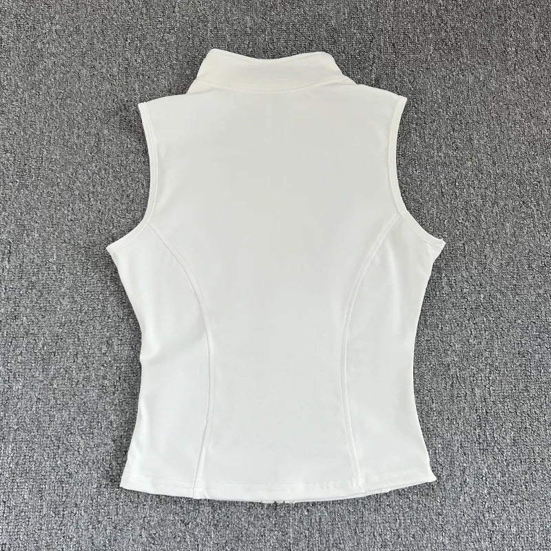 Women's Polyester Blend Zip Front Workout Tank with a Stand Collar