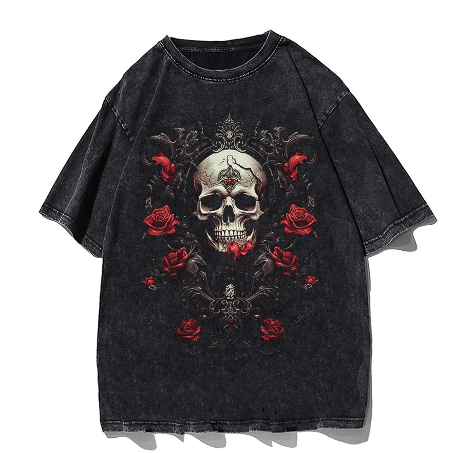 Hip-Hop Skull T-Shirt Men Vintage Harajuku Y2K Streetwear Black Cotton Tee