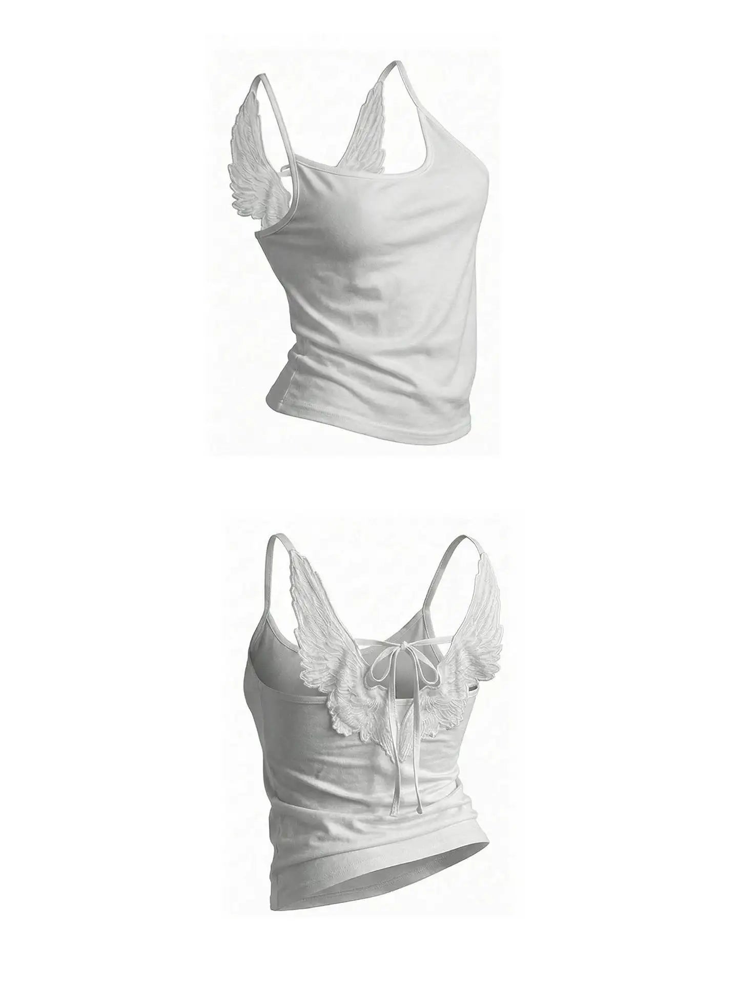 Women's Cotton Crop Camisole with Embossed Wing Detail and Thin Straps