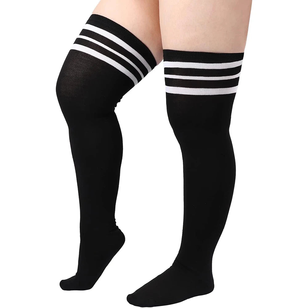 Plus Size Thigh High Socks with Striped Style Options
