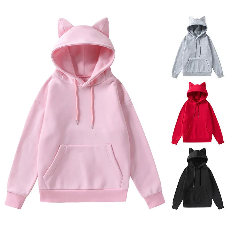 Cat Ear Long Sleeve Pullover Casual Hoodie for Layering