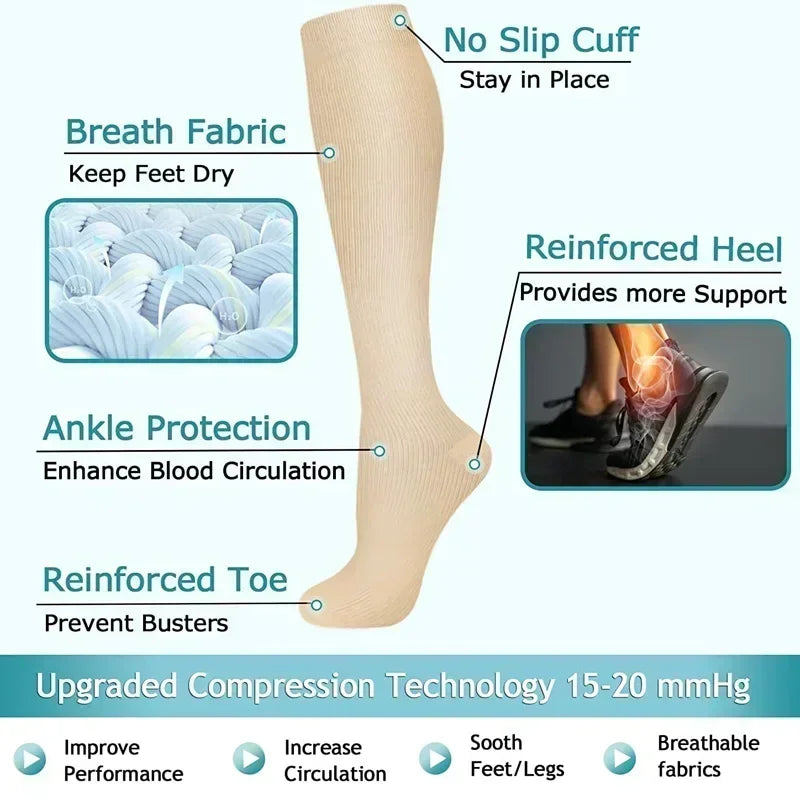 Solid Knee High Compression Socks with Original Size Options