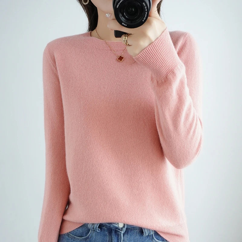 Women's Plain Long Sleeve Knit Sweater Casual Knit Layer