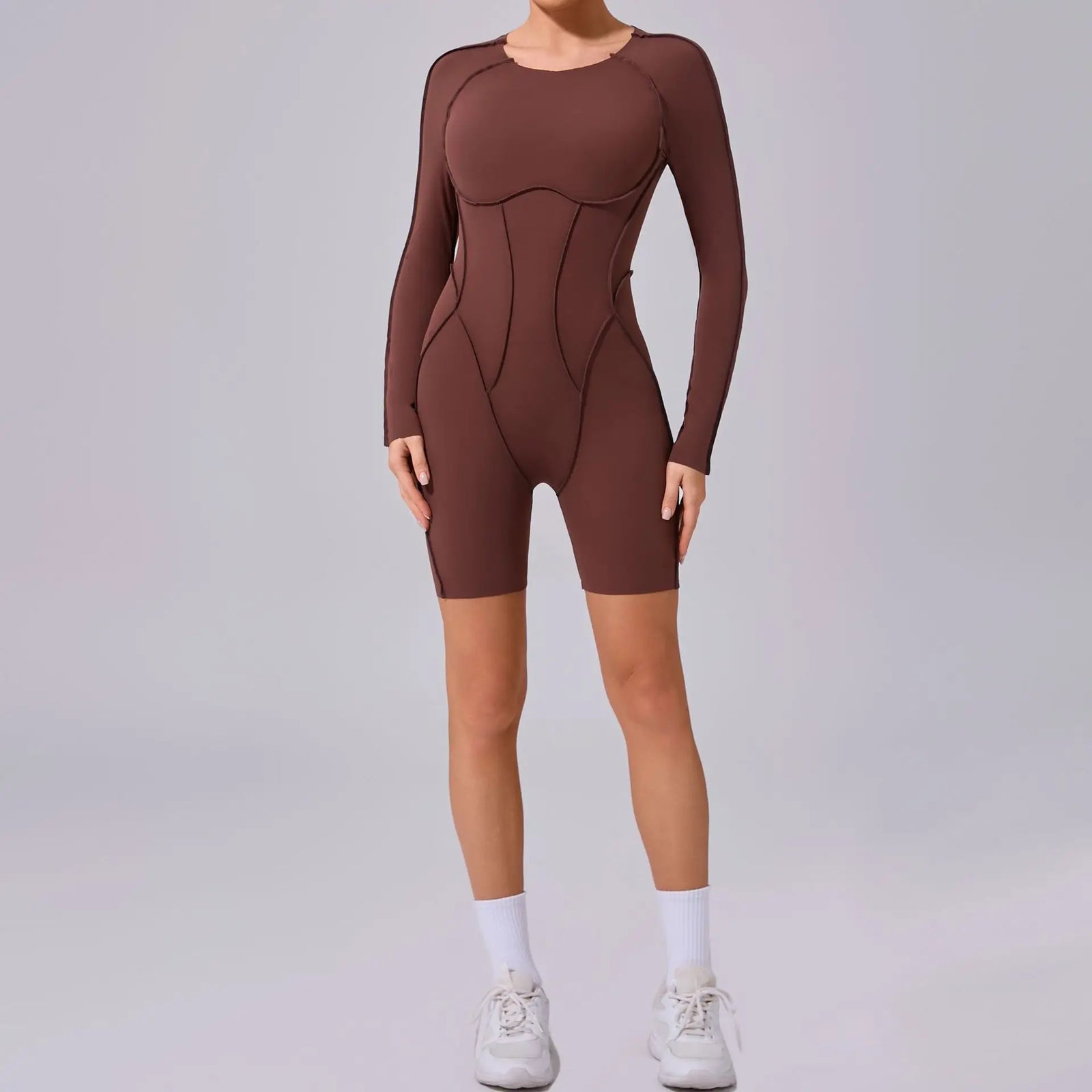 Women's Contoured Workout One Piece with Back Cutouts and Sleeve Length Options