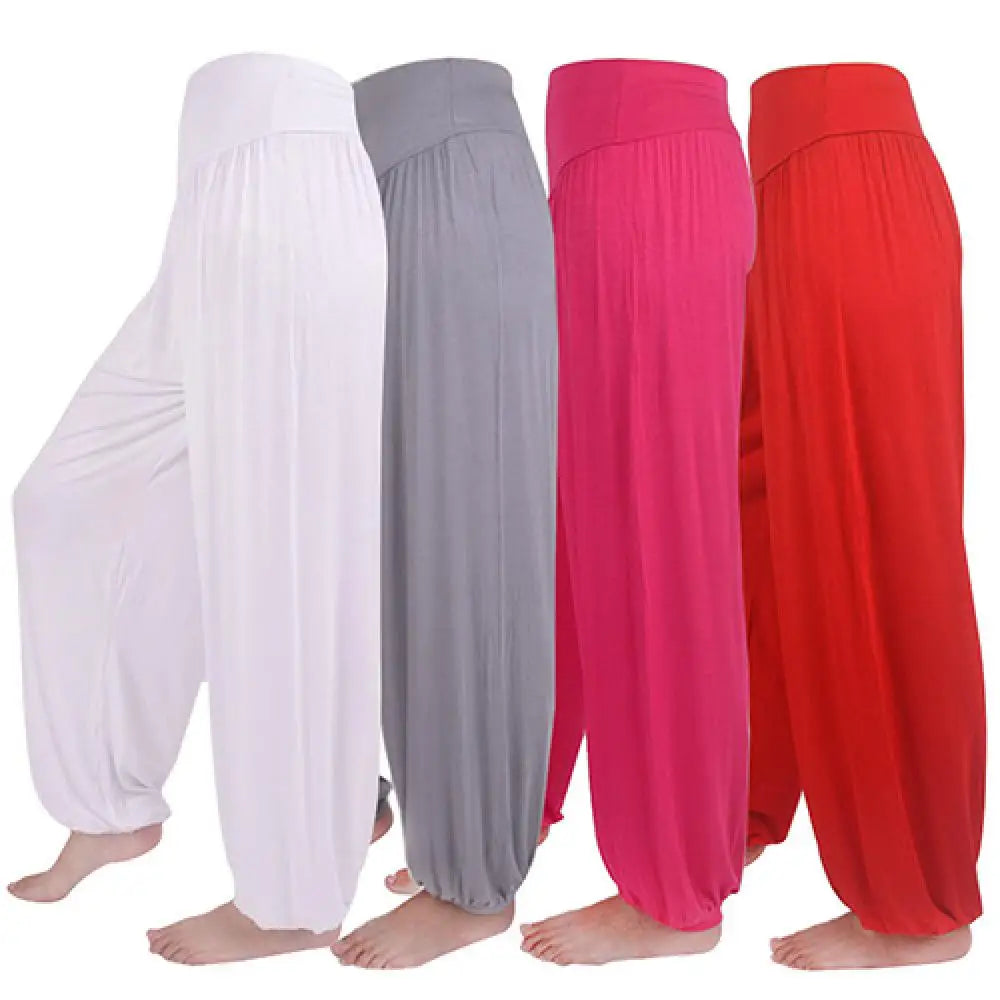Women's Loose Harem Dance Pants with Gathered Ankles for Yoga Practice