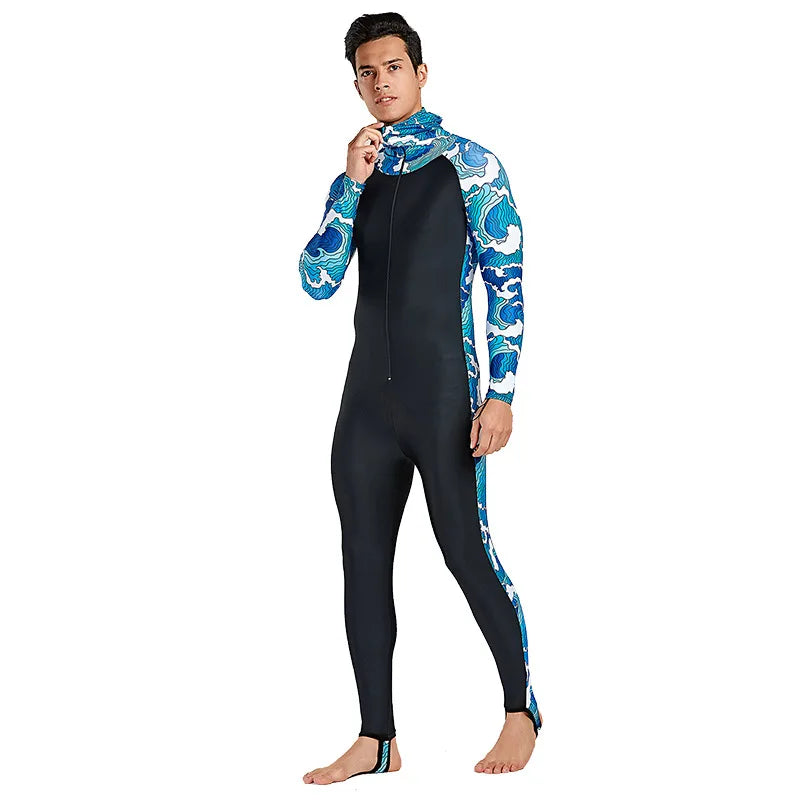 Hooded Front Zip Long Sleeve Full Body Swim Suit