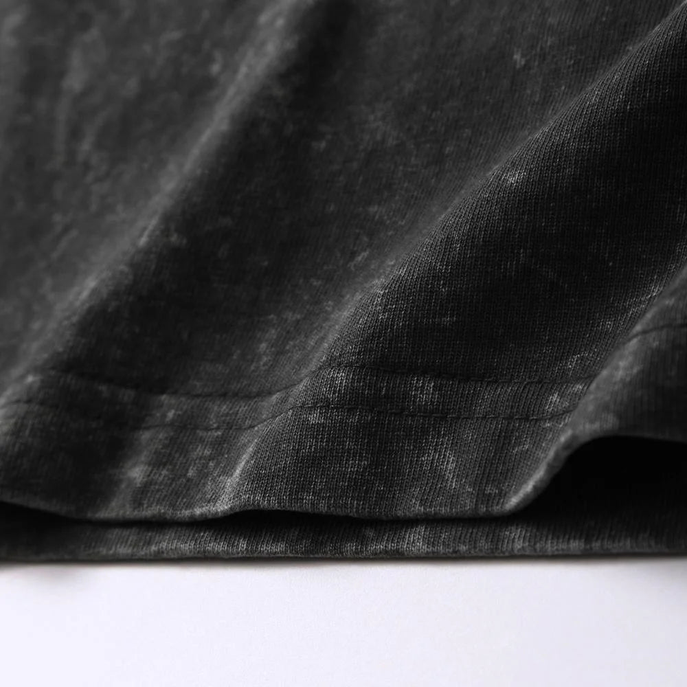 Carnivorous Plant Graphic Washed Tee Men Streetwear Cotton Crewneck