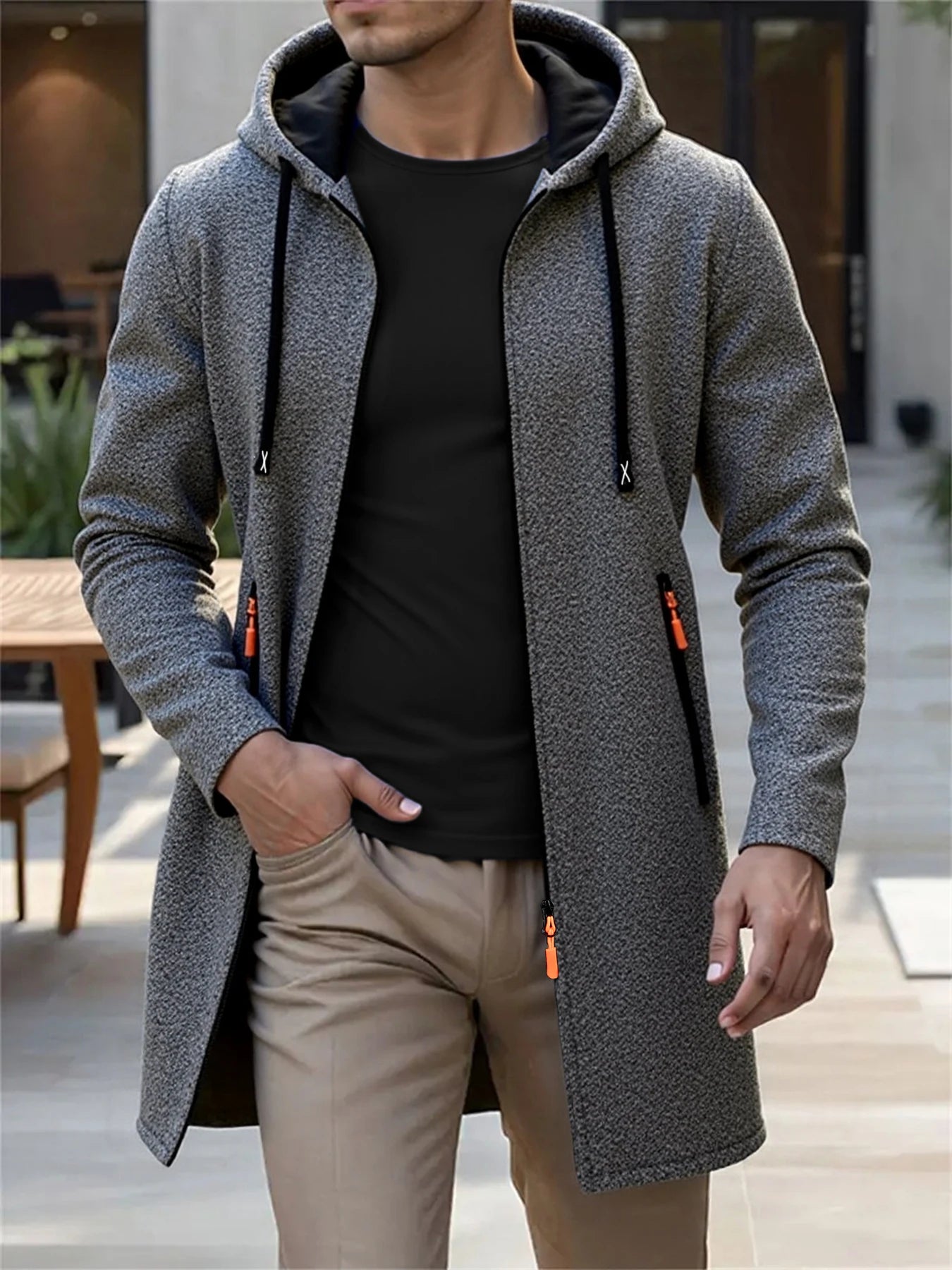 Men's Hooded Longline Zip Front Cardigan