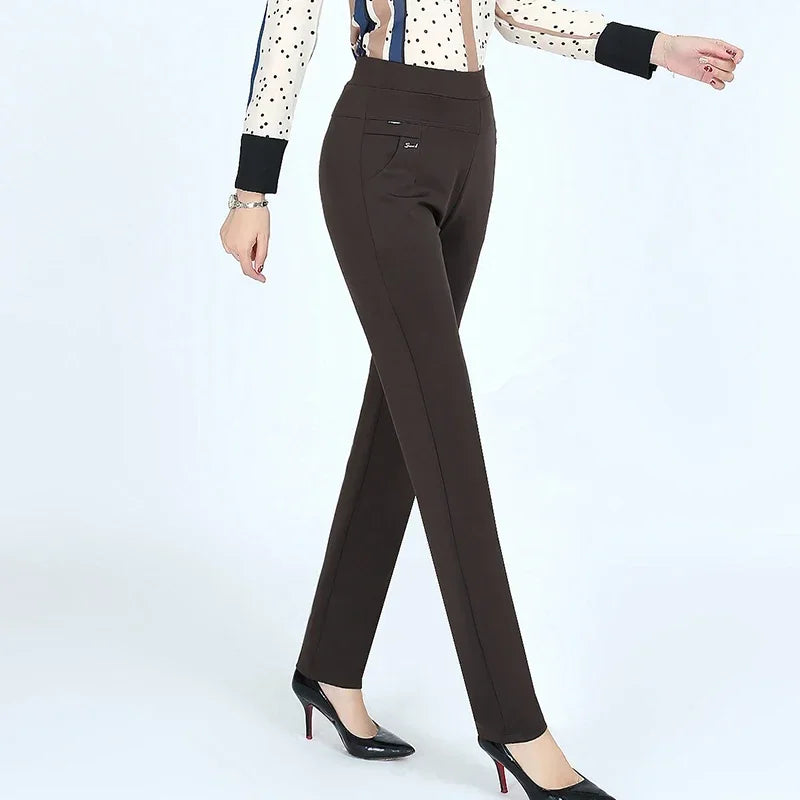 Women's High Waist Slim Pants with Elastic Fit and Color Options