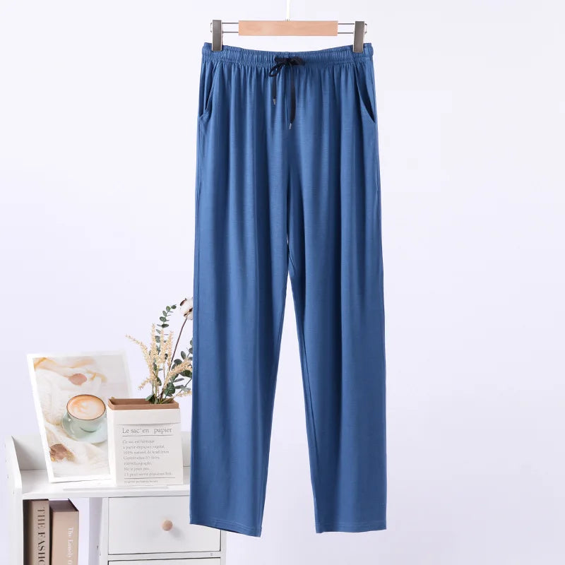 Men's Solid Elastic Waist Long Lounge Pants for Home Wear