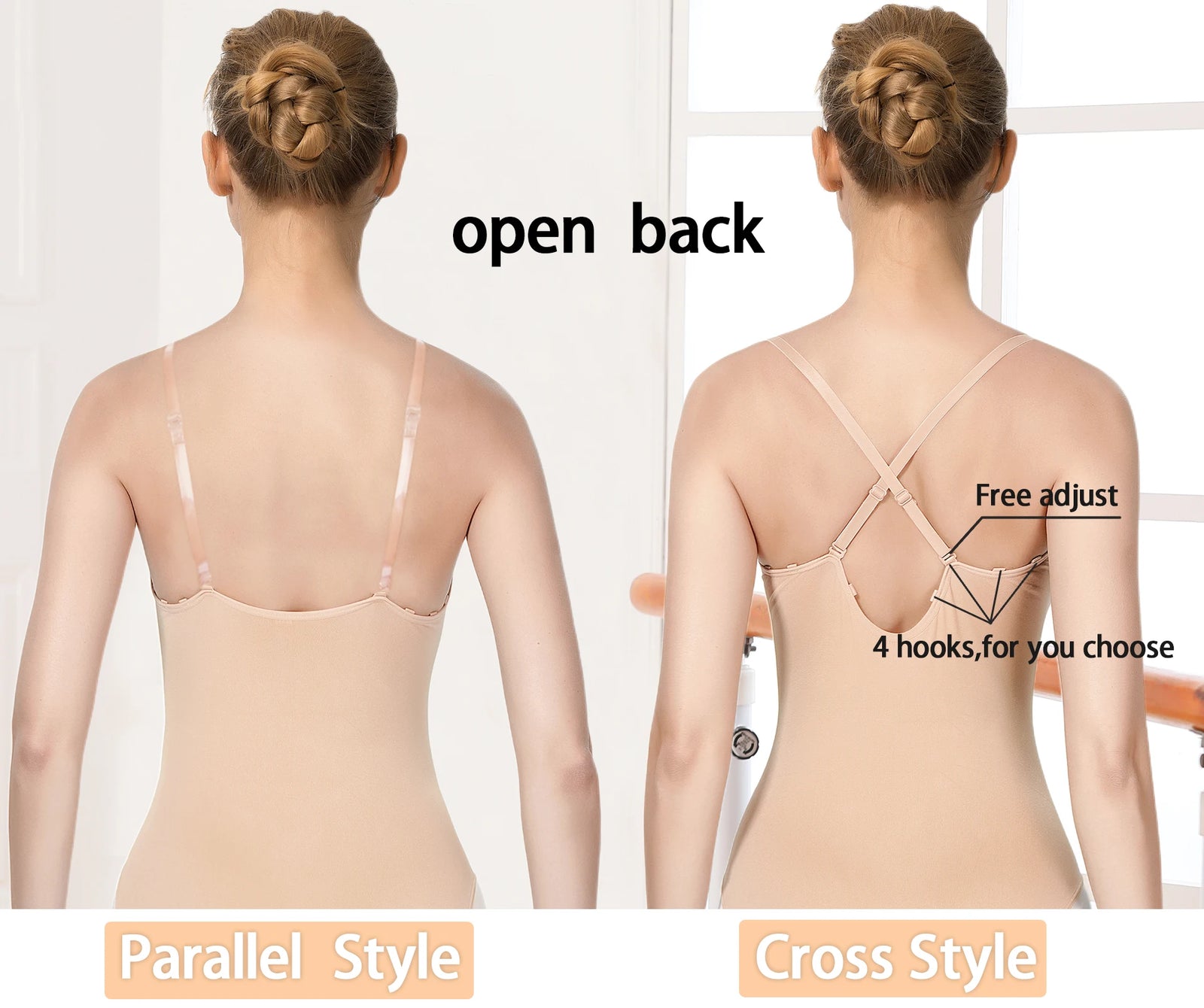 Camisole Ballet Undergarment Leotard with Thin Straps and Low Back