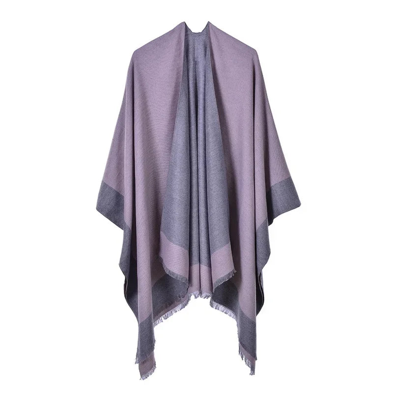 Patterned Fringed Open Front Poncho for Layering over Outfits