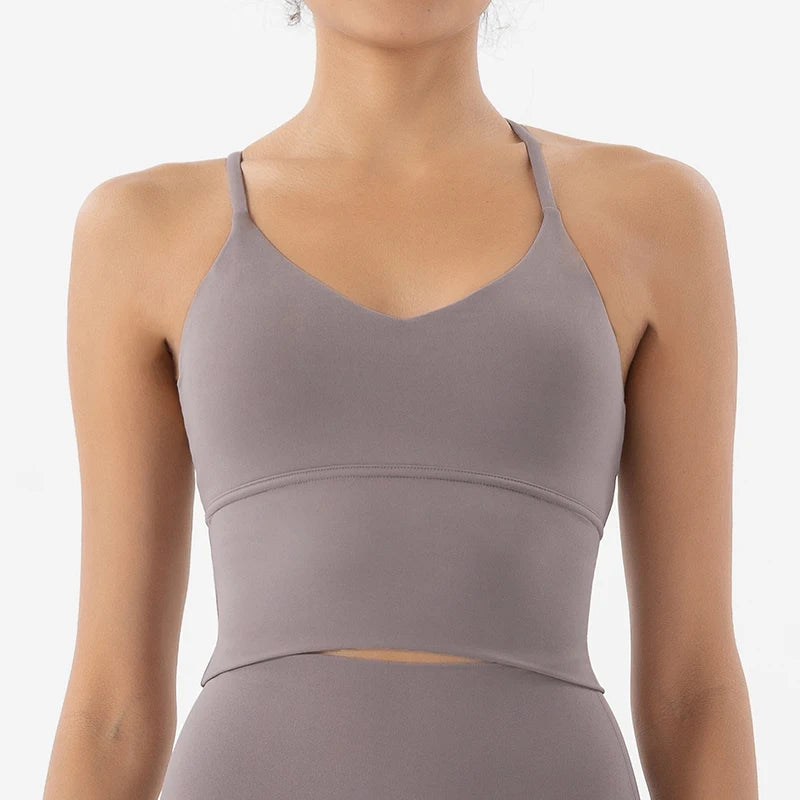 Women's V Neck Cross Back Longline Tank Top